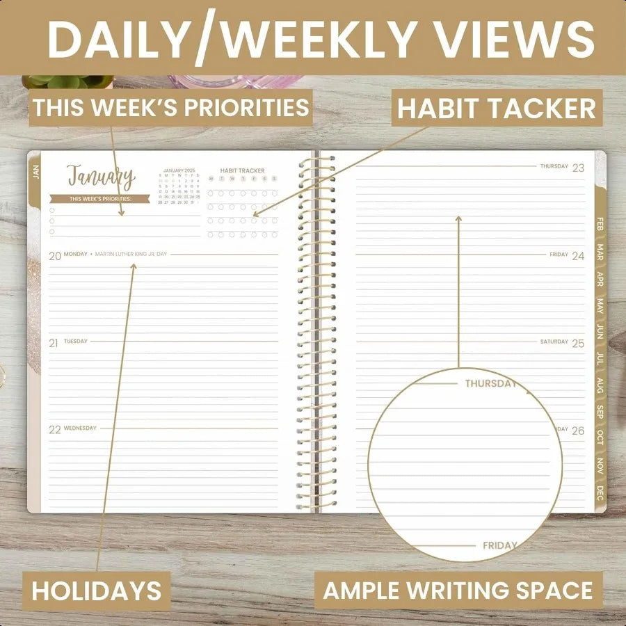 2025 Weekly & Monthly Planner – 8.5" x 11" Dated Agenda Organizer with Tabs & Stickers 📅✨