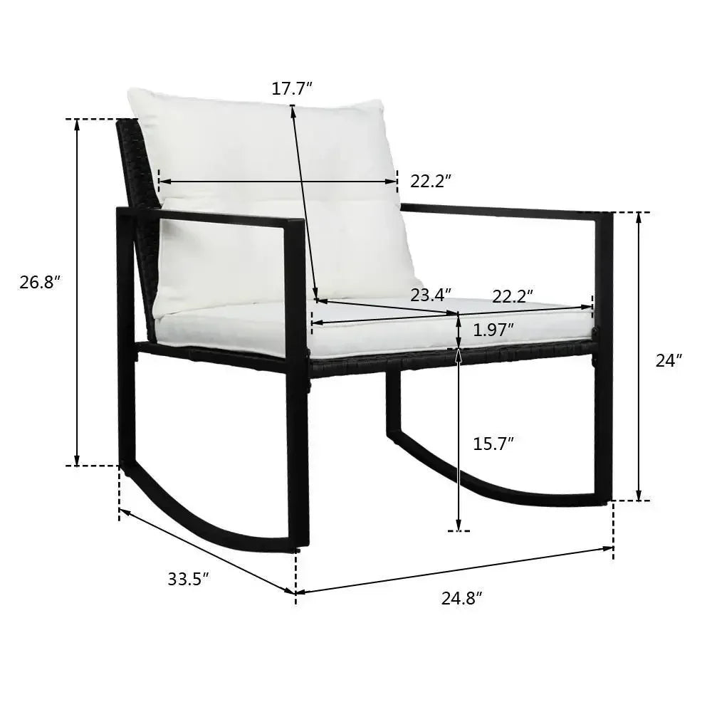 “3-Piece Outdoor Wicker Rocking Chair Set with Cushions & Side Table – Rattan Patio Furniture for Porch & Garden”
