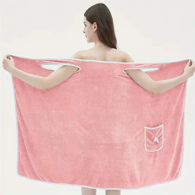 “Wearable Bath Towel with Bowknot – Coral Velvet Bath Skirt for Adults, Quick-Drying & Soft Absorbent Wrap”
