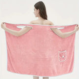 “Wearable Bath Towel with Bowknot – Coral Velvet Bath Skirt for Adults, Quick-Drying & Soft Absorbent Wrap”
