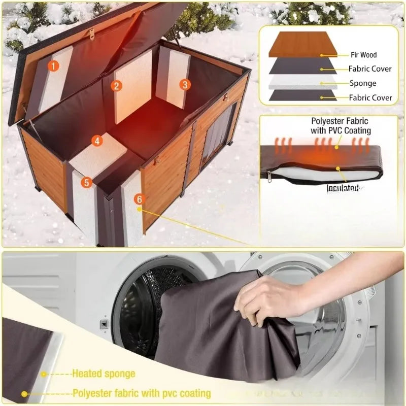 Large Insulated Dog House – 59" Waterproof Outdoor & Indoor Kennel with Winter Liner