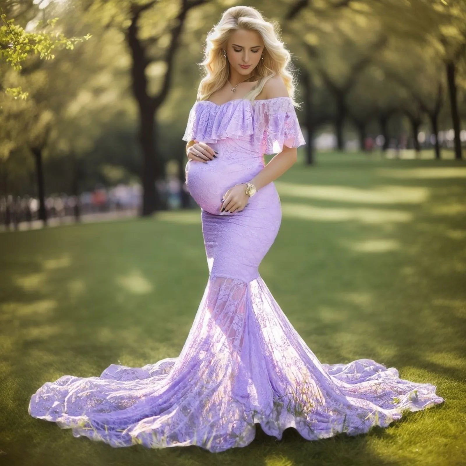 Women’s Lace Mesh Maternity Dress – Sleeveless Coral Tulle Pregnancy Gown with Elegant Design for Photoshoots & Parties