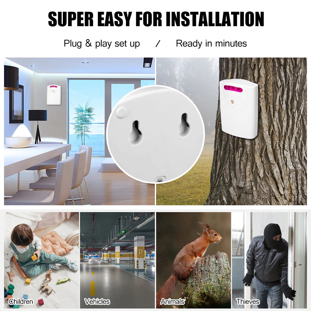 Multifunctional Wireless Driveway Alarm – IR Motion Sensor System with 1 Receiver & 2 Transmitters for Outdoor Home Security