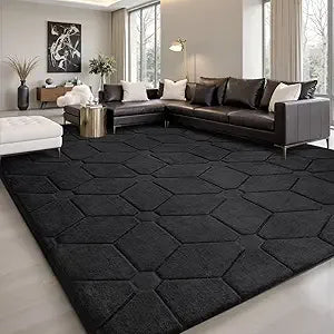 Fluffy Grey Washable Area Rug – 9x12 Soft Large Non-Slip Carpet for Living Room & Bedroom Décor