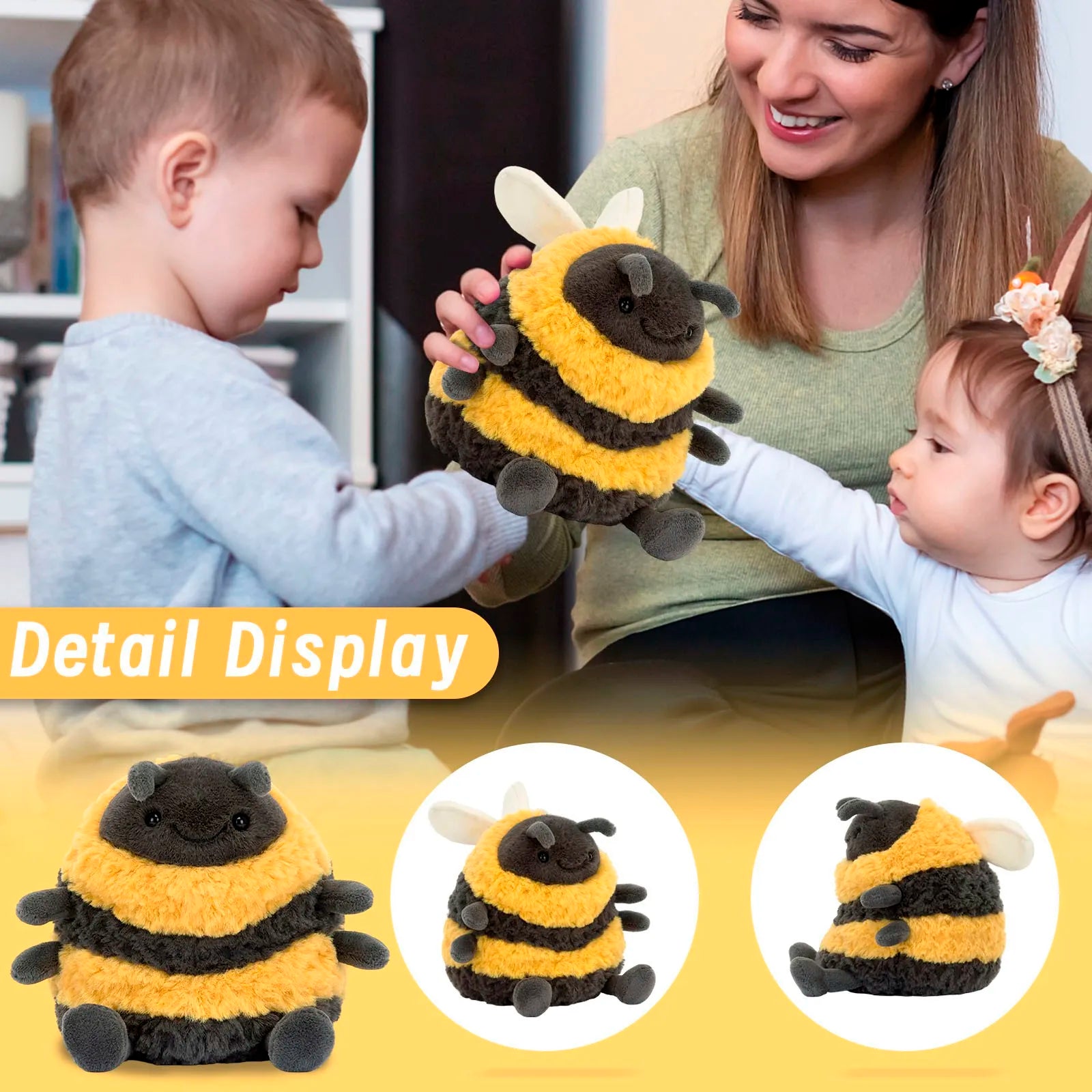 Cute Sha Bee Plush Toy – Super Soft Stuffed Honey Jar Bee Plush Doll, Pendant Plushie Pillow for Kids’ Birthday Gifts & Decor