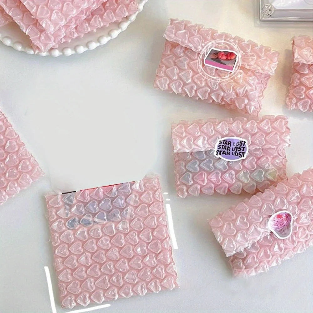 Pink Heart-Shaped Protective Bubble Pouches – 3.9″×4.1″ Cushioning Bags for Shipping, Moving & Storing Fragile Items