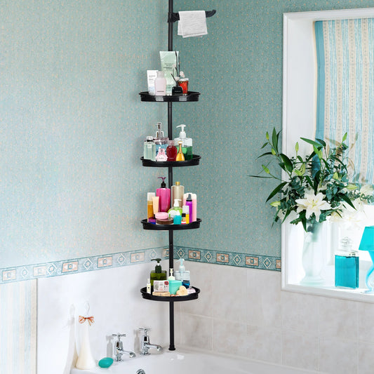4-Layer Telescopic Corner Storage Rack – Adjustable Height Bathroom Shower Organizer