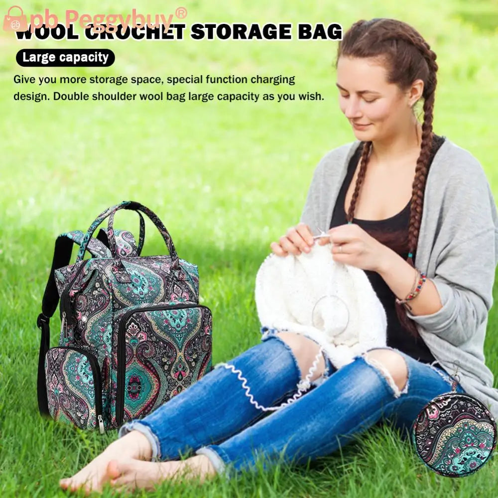 Nylon Knitting & Crochet Yarn Organizer Bag – Portable Lightweight Craft Tote | Wear-Resistant Sewing & Hook Storage with USB Port