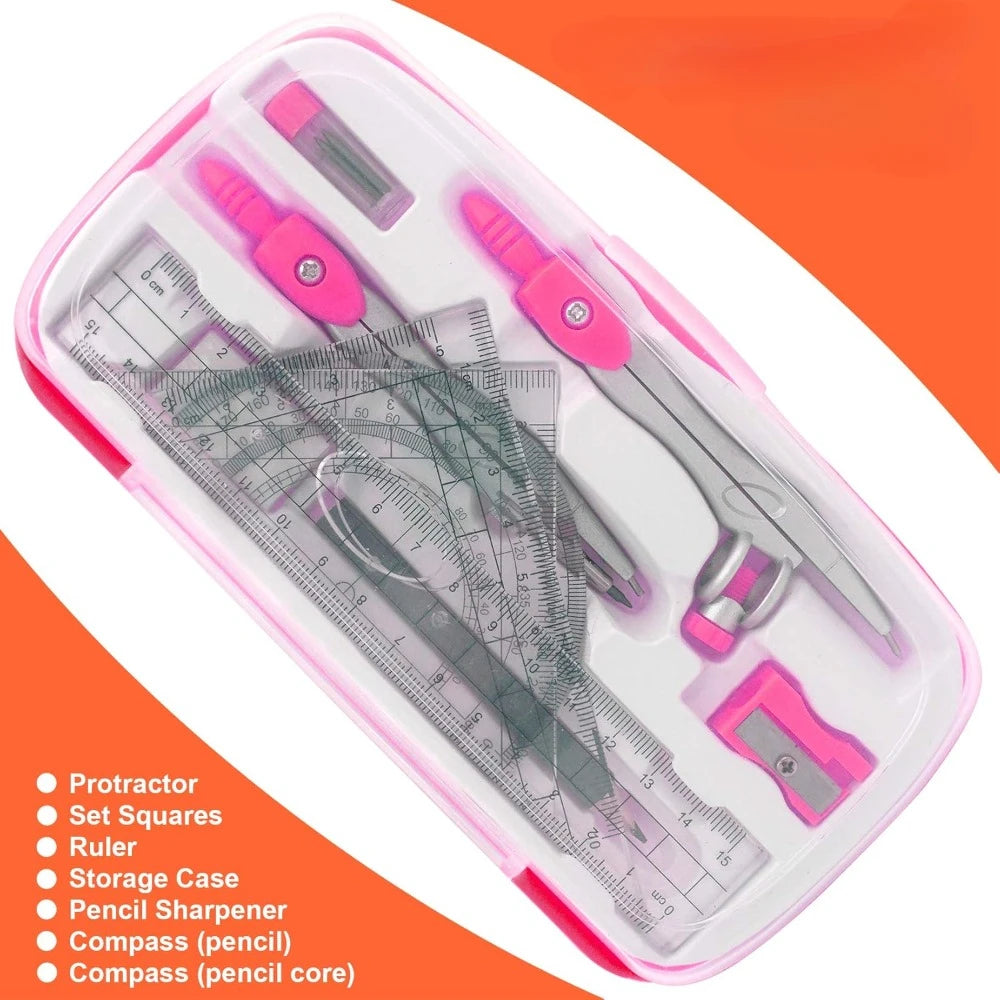 Complete Geometry Kit – 15-Piece Math Tool Set with Compasses, Protractors, Rulers & Pencils for Students 📐