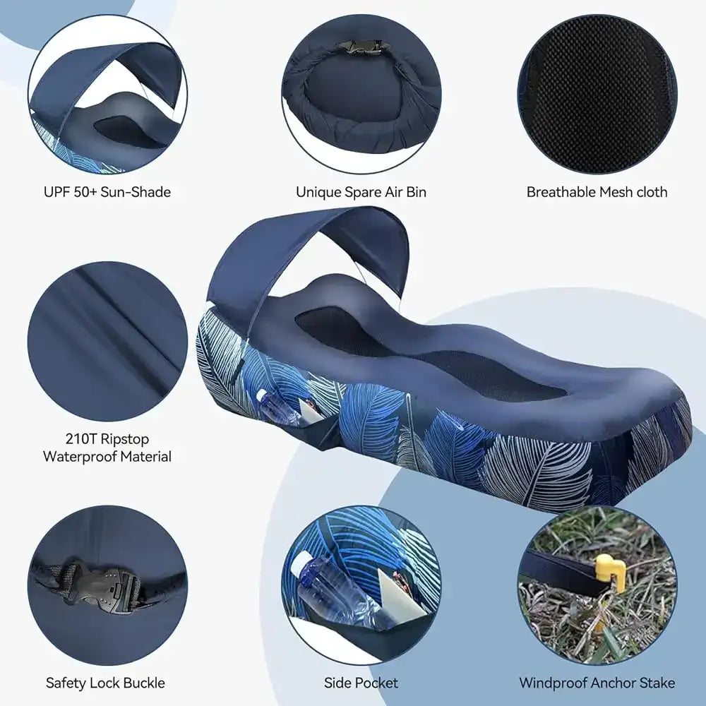 GEERTOP Portable Inflatable Canopy Air Lounger – Waterproof Air Sofa with Sun-Shade Cover for Camping, Beach, Backyard
