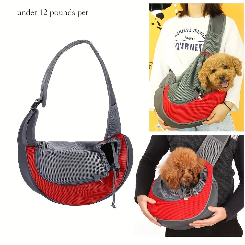 Portable Mesh Pet Shoulder Bag – Breathable Crossbody Cat & Dog Carrier Chest Backpack for Travel & Daily Walking