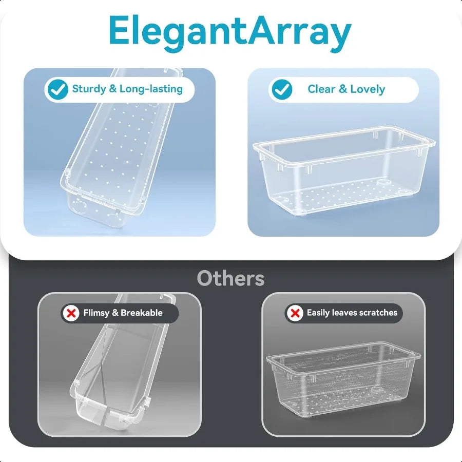 12-Piece Crystal Clear Drawer Organizer Set – Multi-Size Storage Trays for Vanity, Kitchen & Office