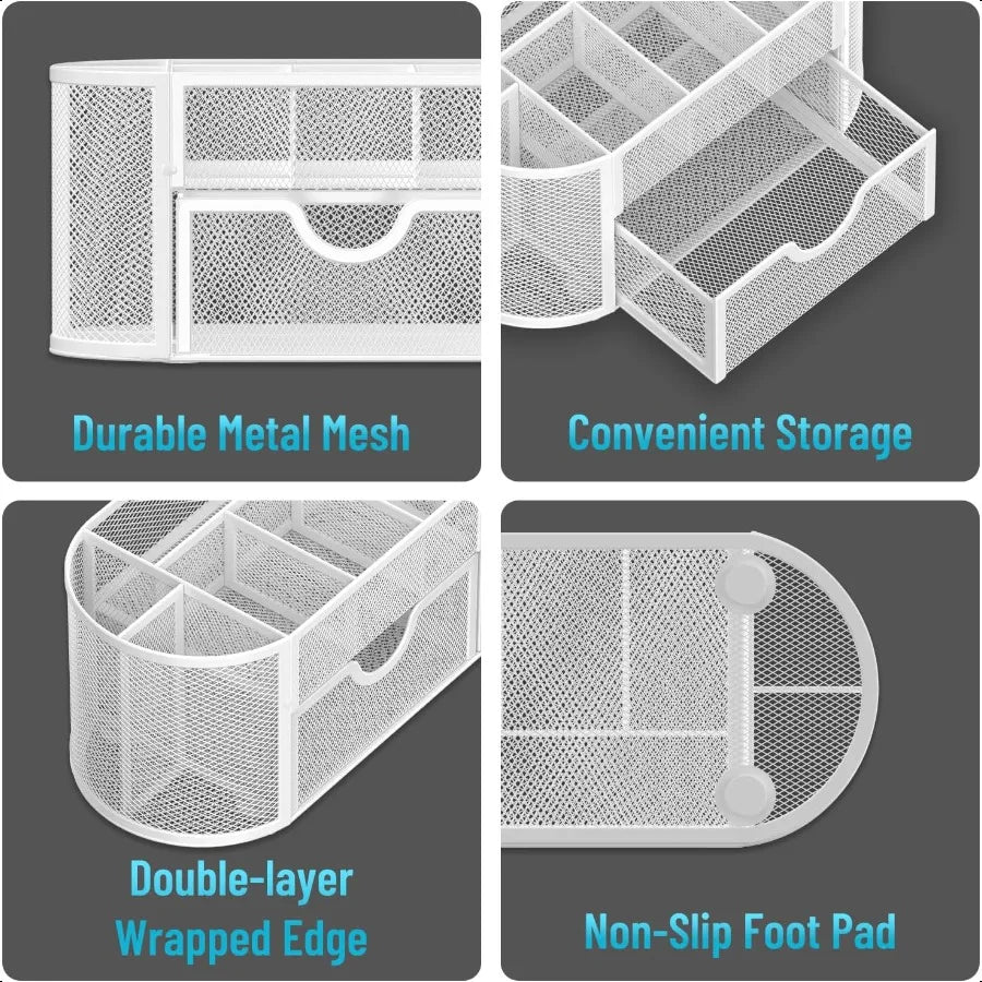 Sleek Mesh Desk Organizer – 9 Compartments Workstation Drawer & Pen-Holder Caddy