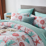 7-Piece Starfish & Coral Print Bedding Comforter Set – All-Season Boho Sea-Life Design