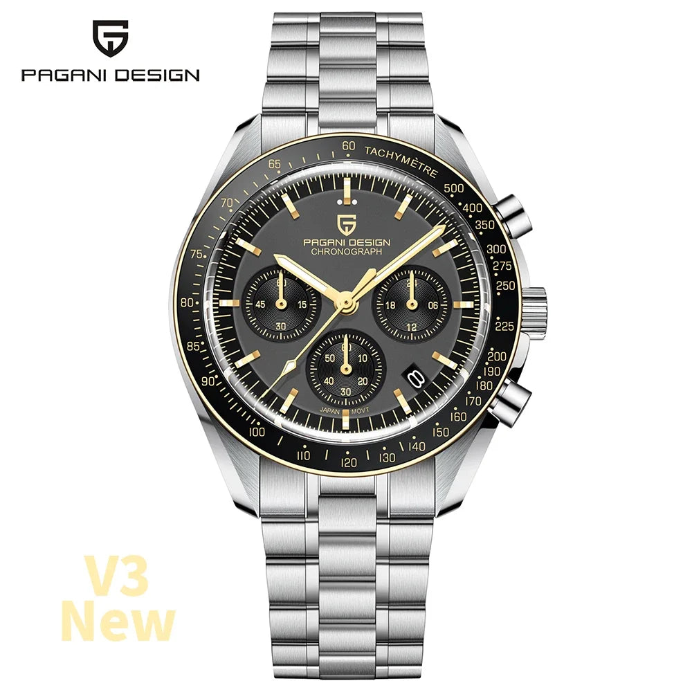 PAGANI DESIGN 2024 Men’s Luxury Quartz Chronograph Watch – Sapphire Mirror, Auto Date, Speed Dial ⌚✨