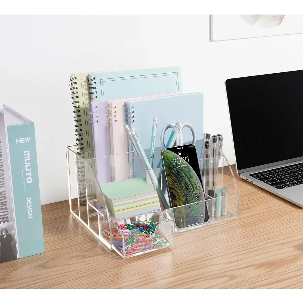 Multi-Compartment Desktop Organizer – 9-Slot Home & Office Shelf
