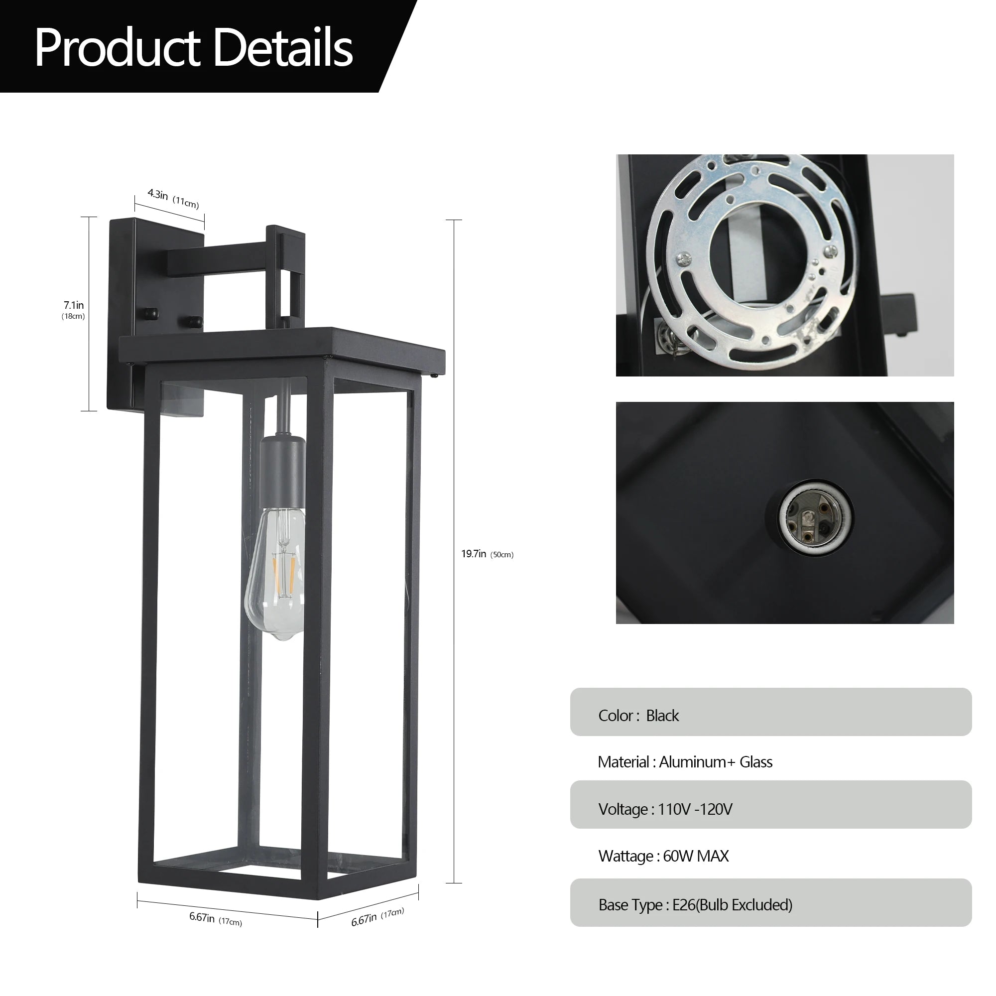 Set of 2 Modern Outdoor Wall Lanterns – Black Metal Frame with Clear Glass, Weatherproof Wall Sconces