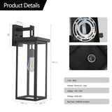 Set of 2 Modern Outdoor Wall Lanterns – Black Metal Frame with Clear Glass, Weatherproof Wall Sconces