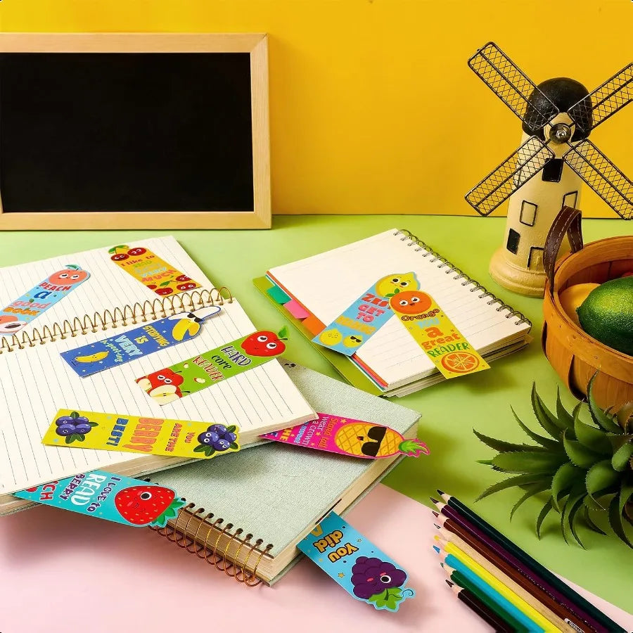 60-Piece Fruit Scented Bookmarks Set – Scratch & Sniff Smelly Cute Classroom Page Markers