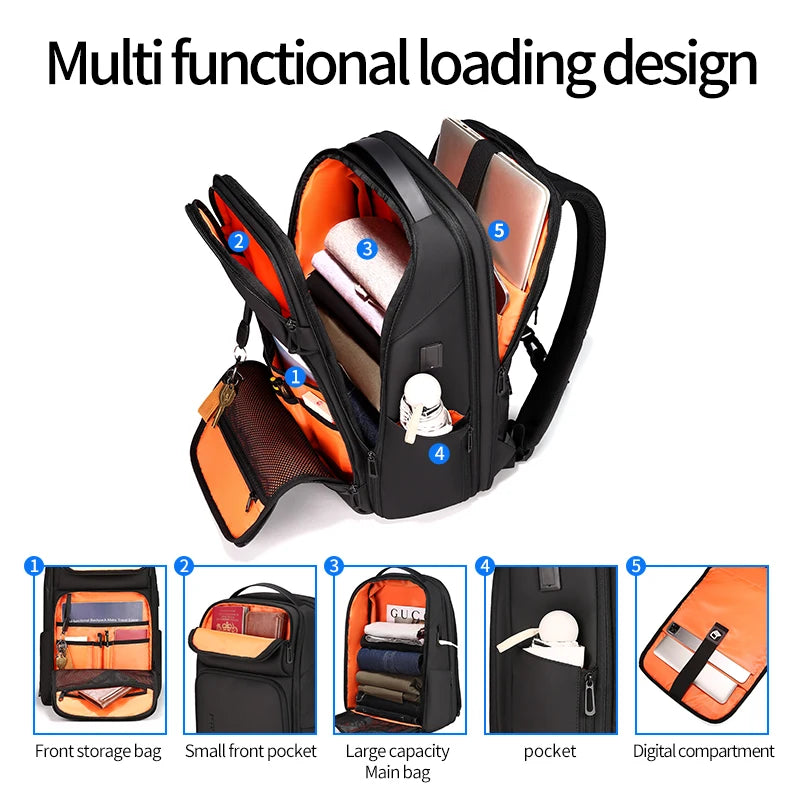 Expandable 35L Waterproof Laptop Backpack with USB Charging Port for Business Travel & Daily Work