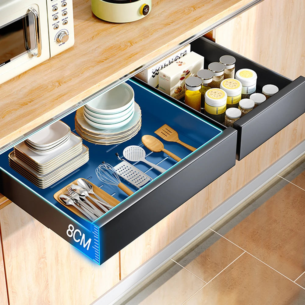 Carbon-Steel Pull-Out Cabinet Organizer – Slide-Out Drawers for Kitchen, Bathroom & Pantry