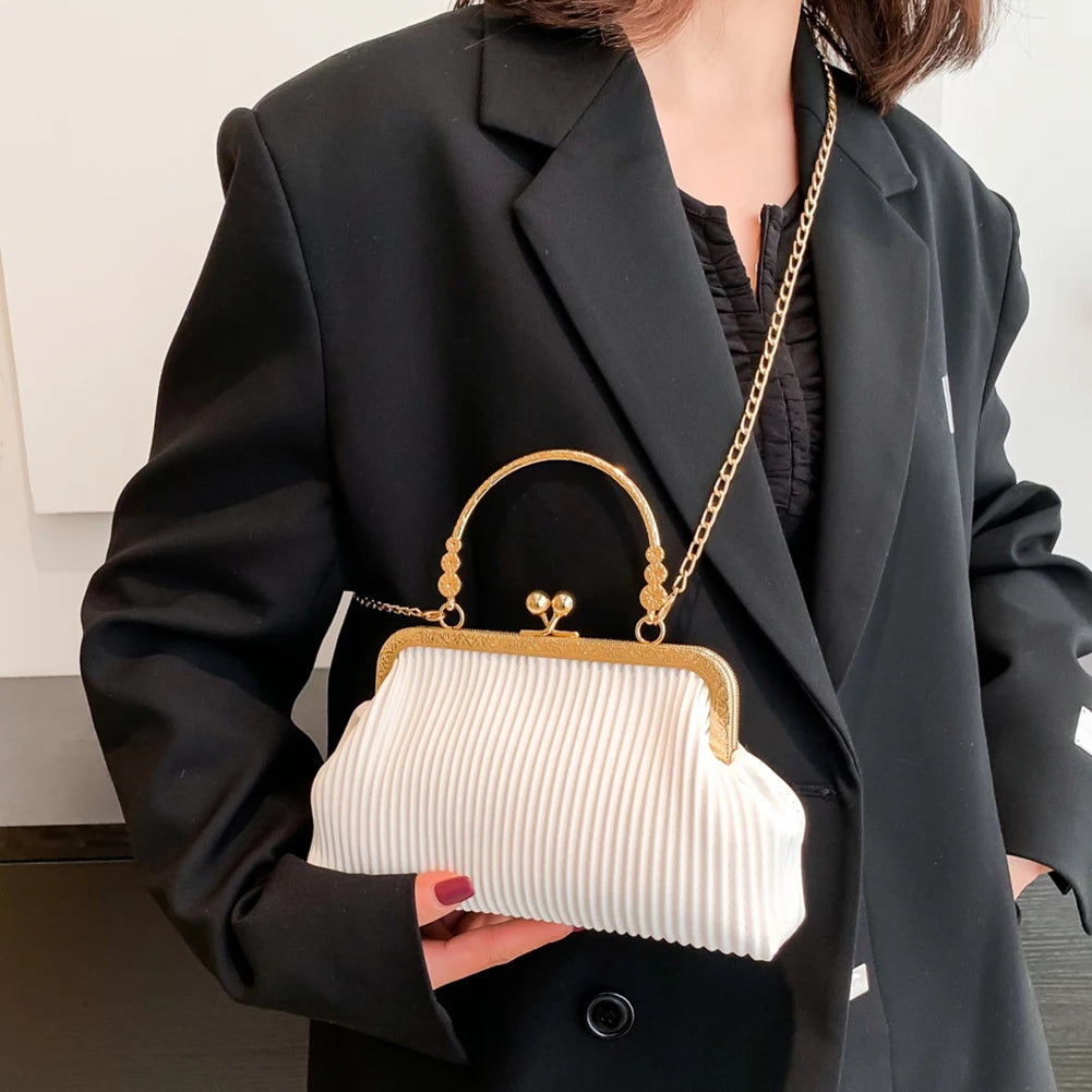 Elegant Chain Clutch Bag – PU Leather Top Handle Purse with Metal Buckle for Cocktail Party & Evening Events ✨👜