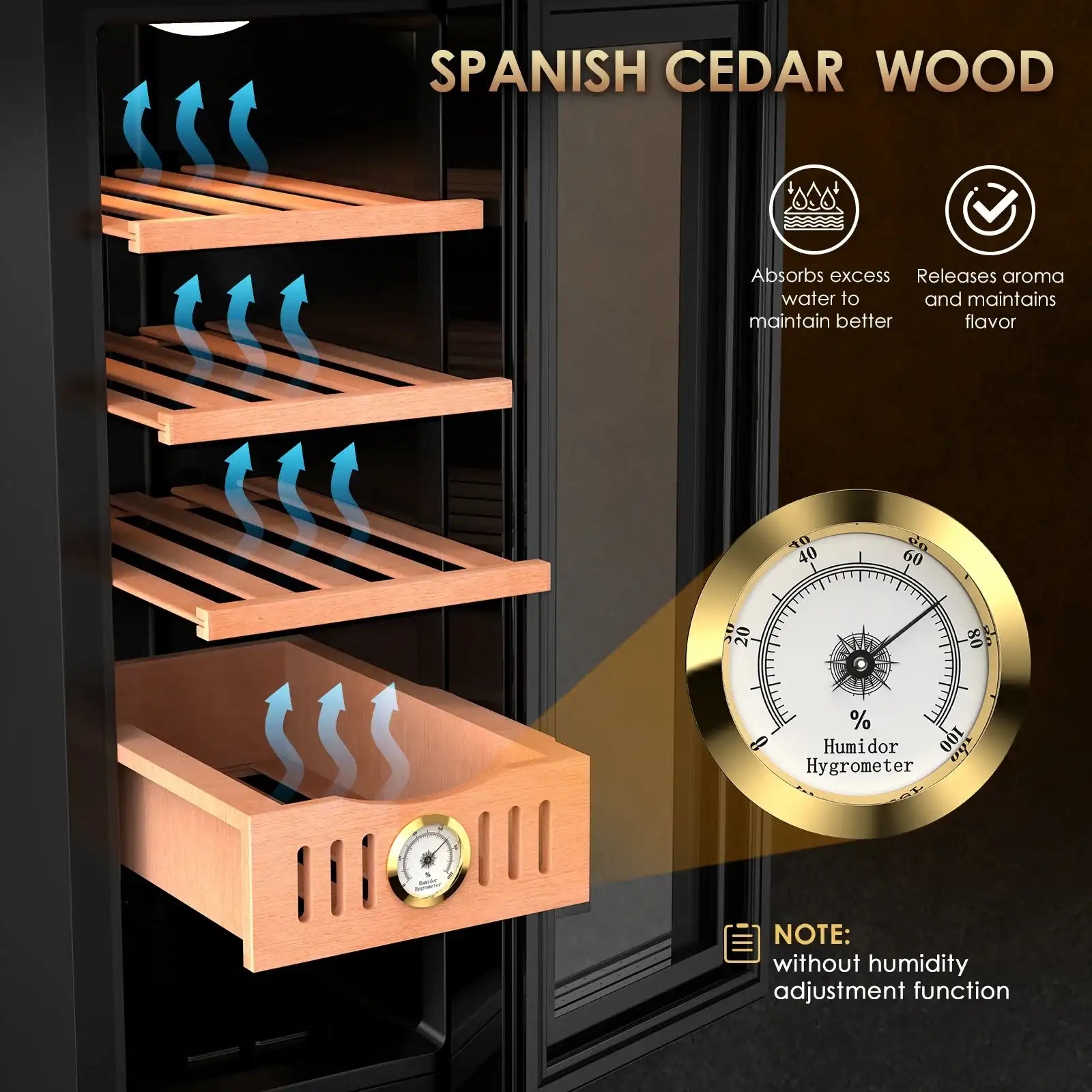 35L Electric Humidor Cabinet – 250 Count Cigar Storage with Cooling Temperature Control, Electric Cigar Fridge