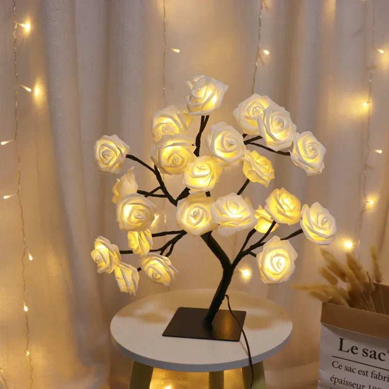LED Rose Tree Lights – 24 LEDs USB Operated Table Lamp, Romantic Atmosphere Lighting for Wedding, Party, Birthday & Home Decoration