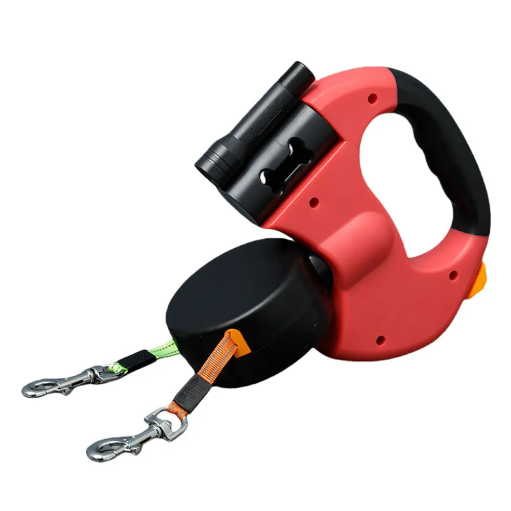 Double-Headed Retractable Dog Leash with LED Light – 360° Swivel Dual Pet Walking Leash for 2 Dogs