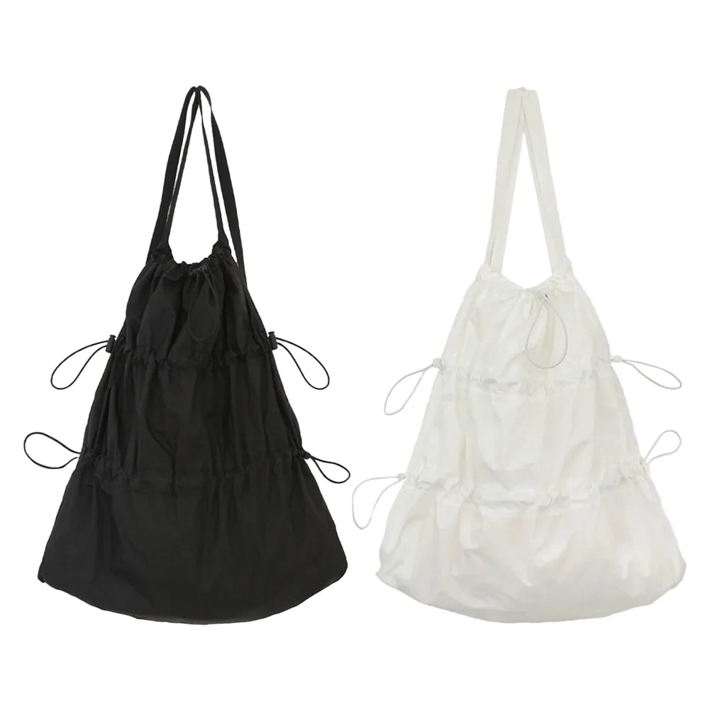 Lightweight Pleated Nylon Drawstring Daypack – Large Capacity Casual Shoulder Bag for Men & Women