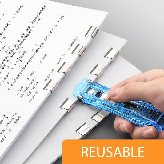 Traceless Reusable Hand Clamp Push Stapler – Paper & File Binding Tool for Office & School
