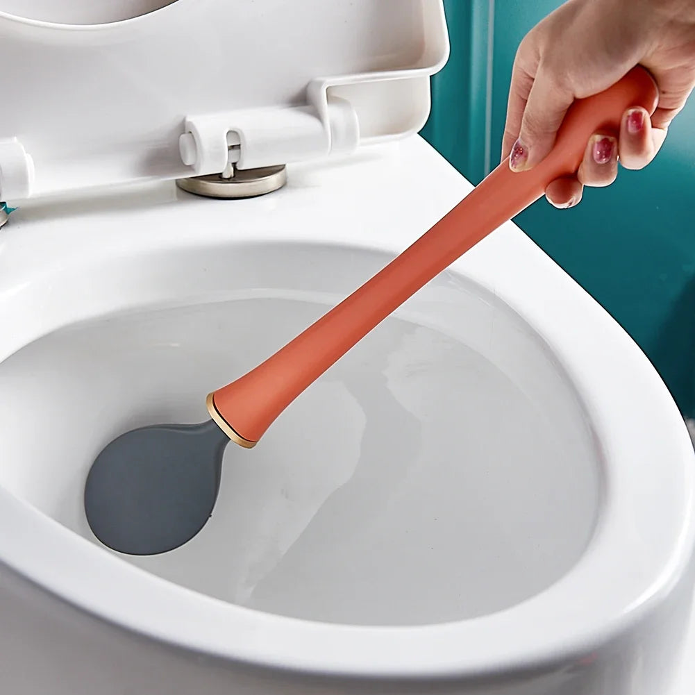 Self-Adhesive Silicone Toilet Brush & Holder Set – Flexible Long-Handle Dry-Quick Design