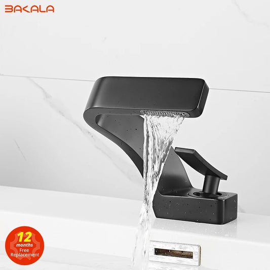 BAKALA Matte Black Deck-Mounted Basin Faucet – Single Hole Hot & Cold Mixer Tap