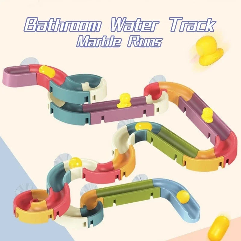 “Baby Marble Runs DIY Bath Toys – Assembled Slide Track Bathtub Game with Ball Bearing Sliders for Kids”