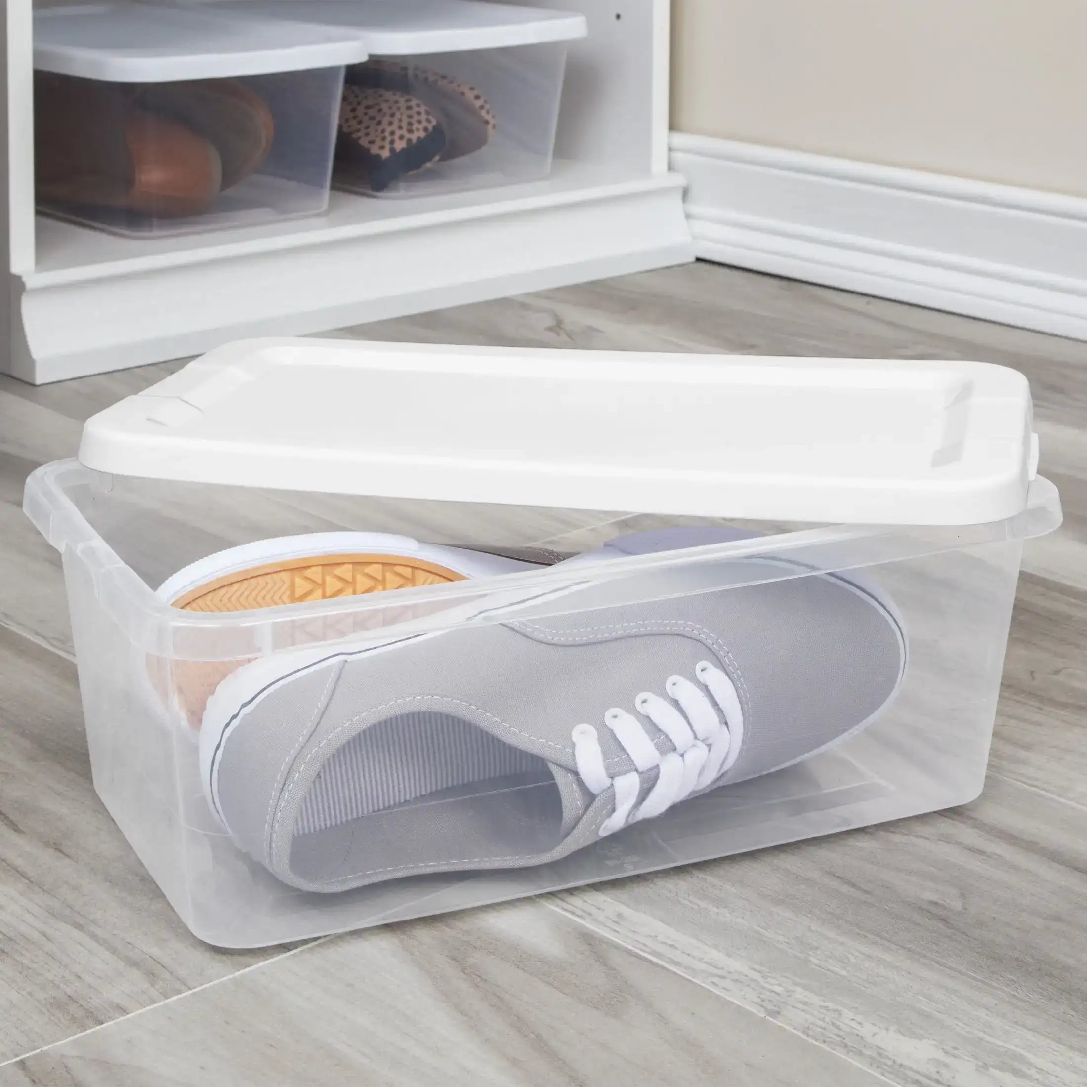 Set of 10 Clear Plastic Storage Bins (6-Quart) with Snap-On Lid – White