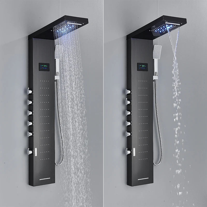 LED Waterfall Shower Panel Tower Set – Body Massage Jets & Rainfall Shower System