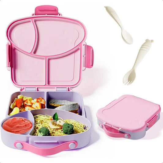 Leak-Proof 4-Compartment Bento Lunch Box – 31 oz / 900 ml Food Container for School, Outdoor & Travel (Pink)