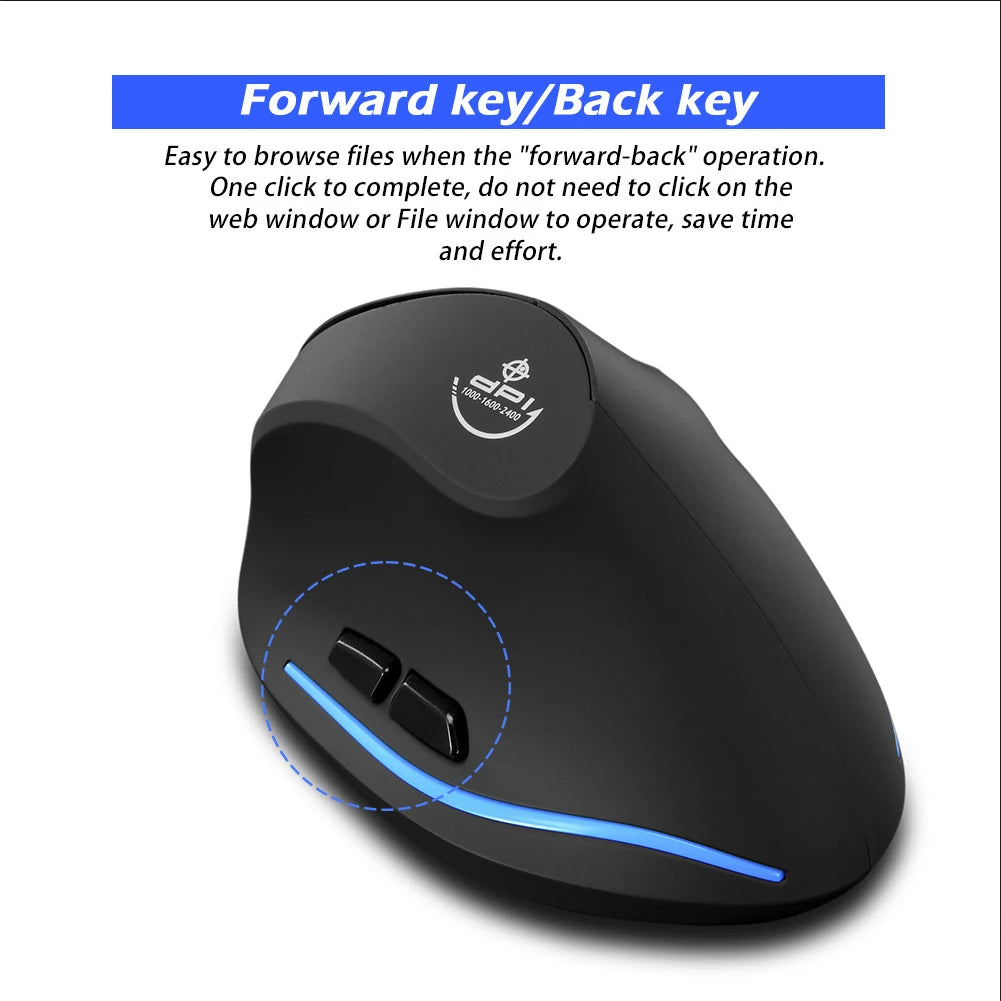 Zelotes F-35A Wireless Vertical Mouse – Ergonomic 6-Button Optical Mouse with USB Receiver, 3 Gears & 2400 DPI Adjustable
