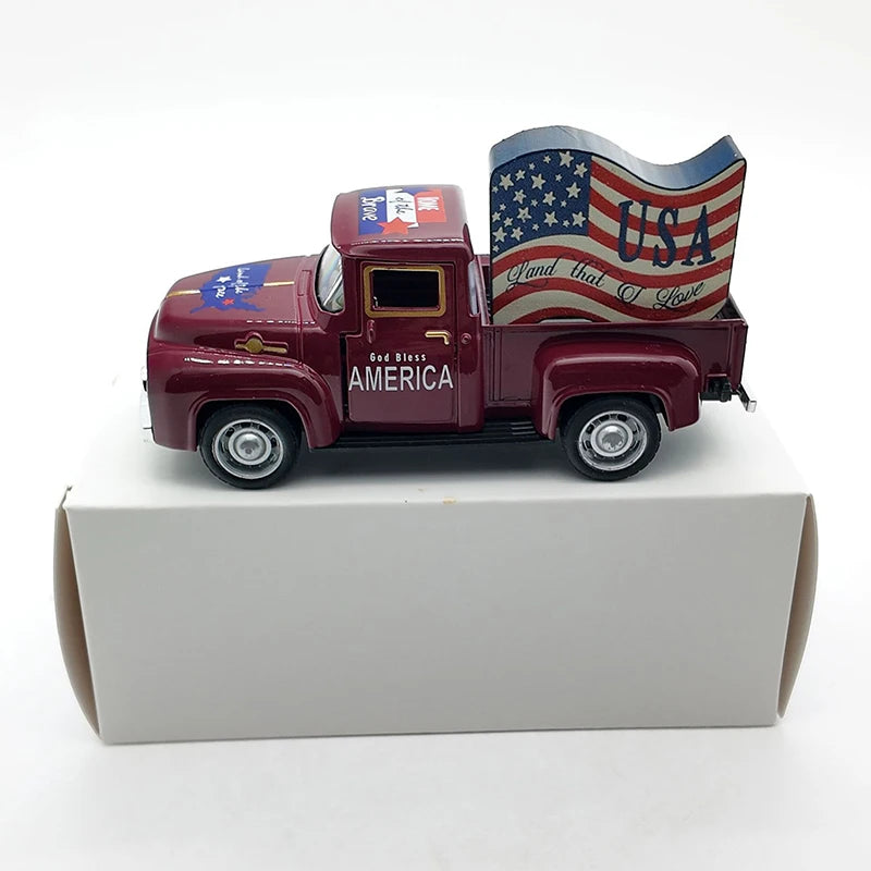 Rustic Patriotic Truck Décor – Vintage American Flag Design | 4th of July Celebration Home & Office Decoration