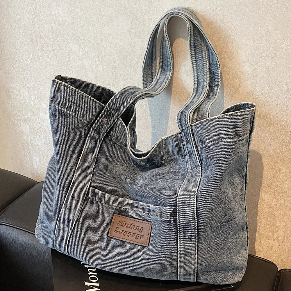 Women’s Denim Shoulder Bag – Large Capacity, Stylish Tote for Casual, Work & Travel 👜✨