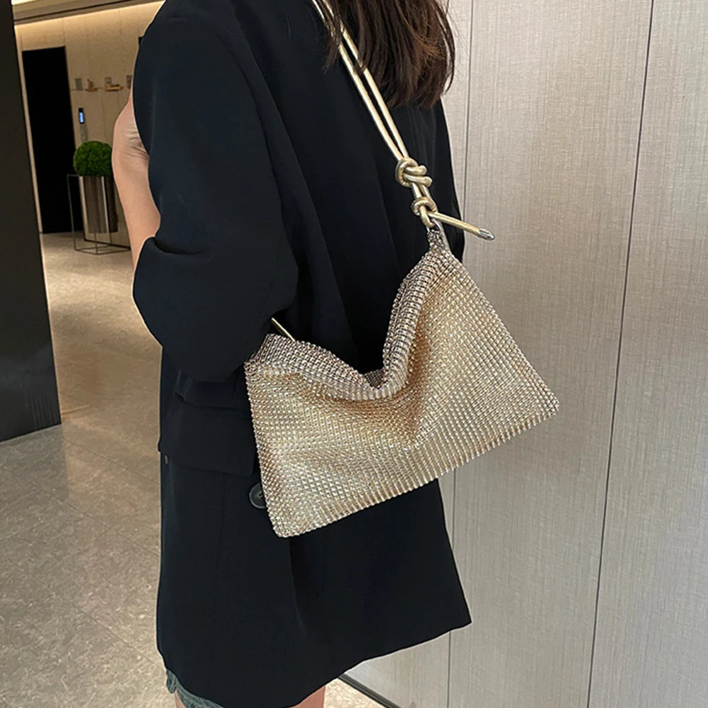 Women’s Diamond Rhinestone Shoulder Bag – Chic Elegant Tote Handbag with Adjustable Strap
