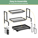 2-Tier Rustproof Dish Drainer Rack with Swivel Drain Spout & Utensil Holder – Space-Saving Kitchen Drying Rack