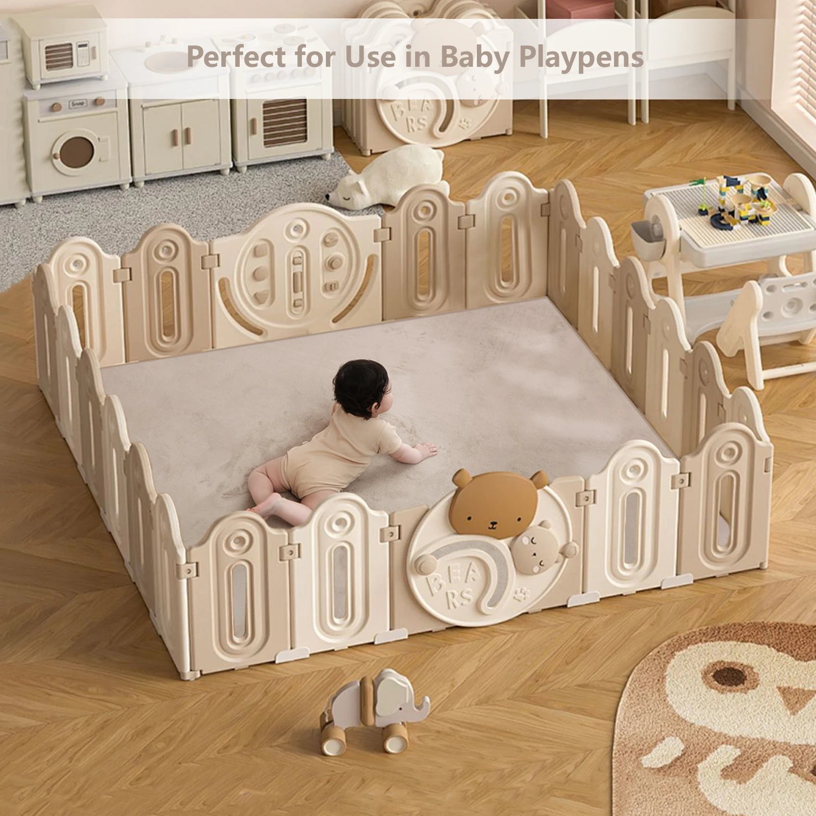 Khaki Water-Repellent Baby Play Mat – Soft Velvet Non-Slip Floor Rug for Crawling & Activities