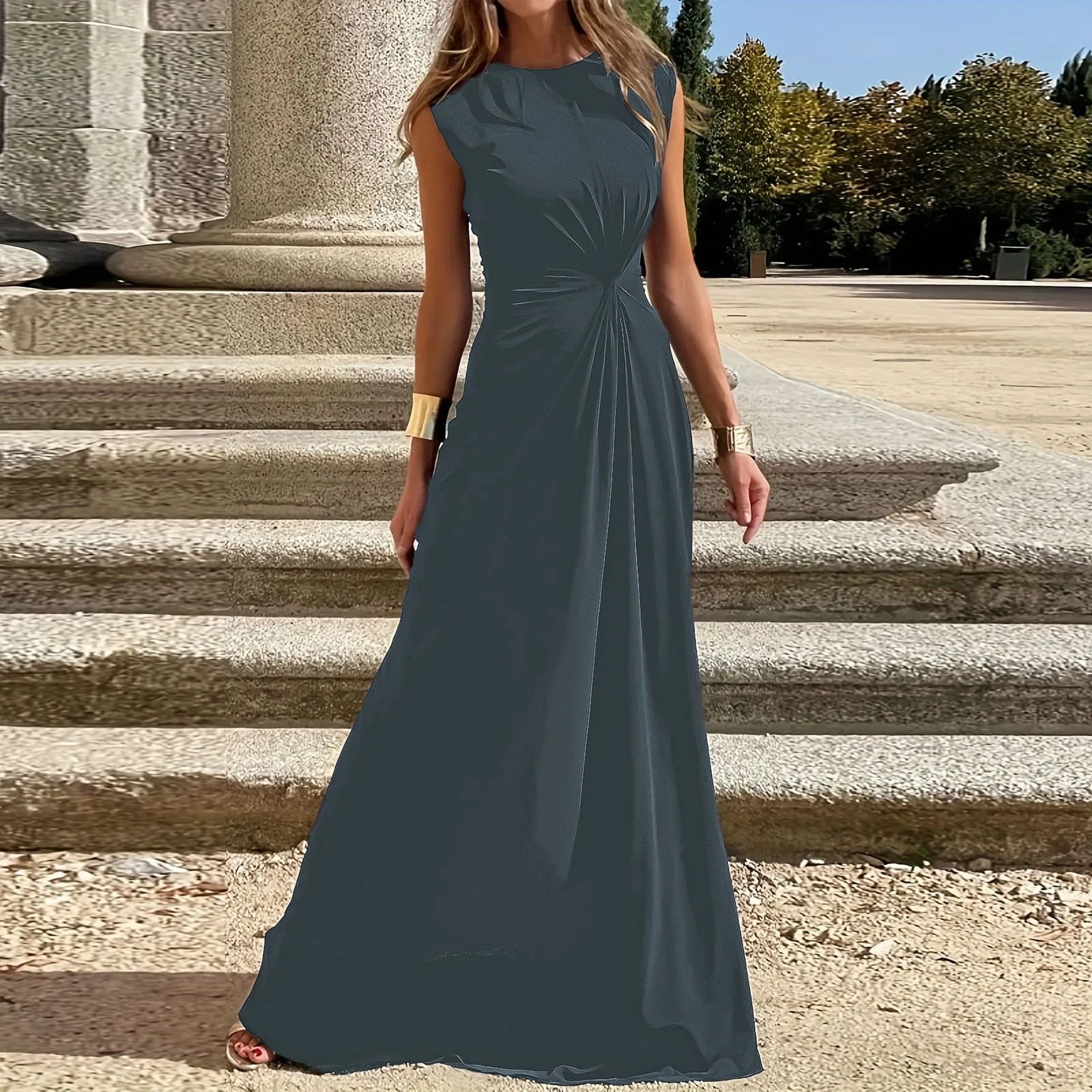 Women’s Maternity Surplice Maxi Dress – Solid Cotton Pregnancy Outfit with Asymmetrical Waist, Formal Wear for Moms