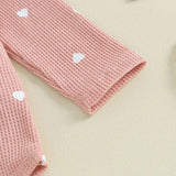 Infant Baby Girl Waffle-Knit Heart Romper, Pants & Headband 3-Piece Fall Outfit Set