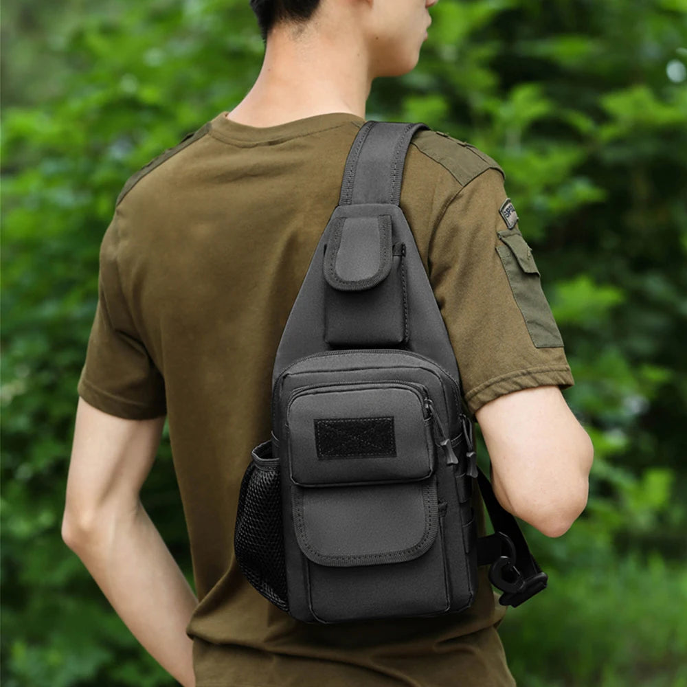 Men’s Casual Outdoor Chest Bag – Multi-Functional Sports Shoulder Messenger with Water Bottle Pouch & Crossbody Design