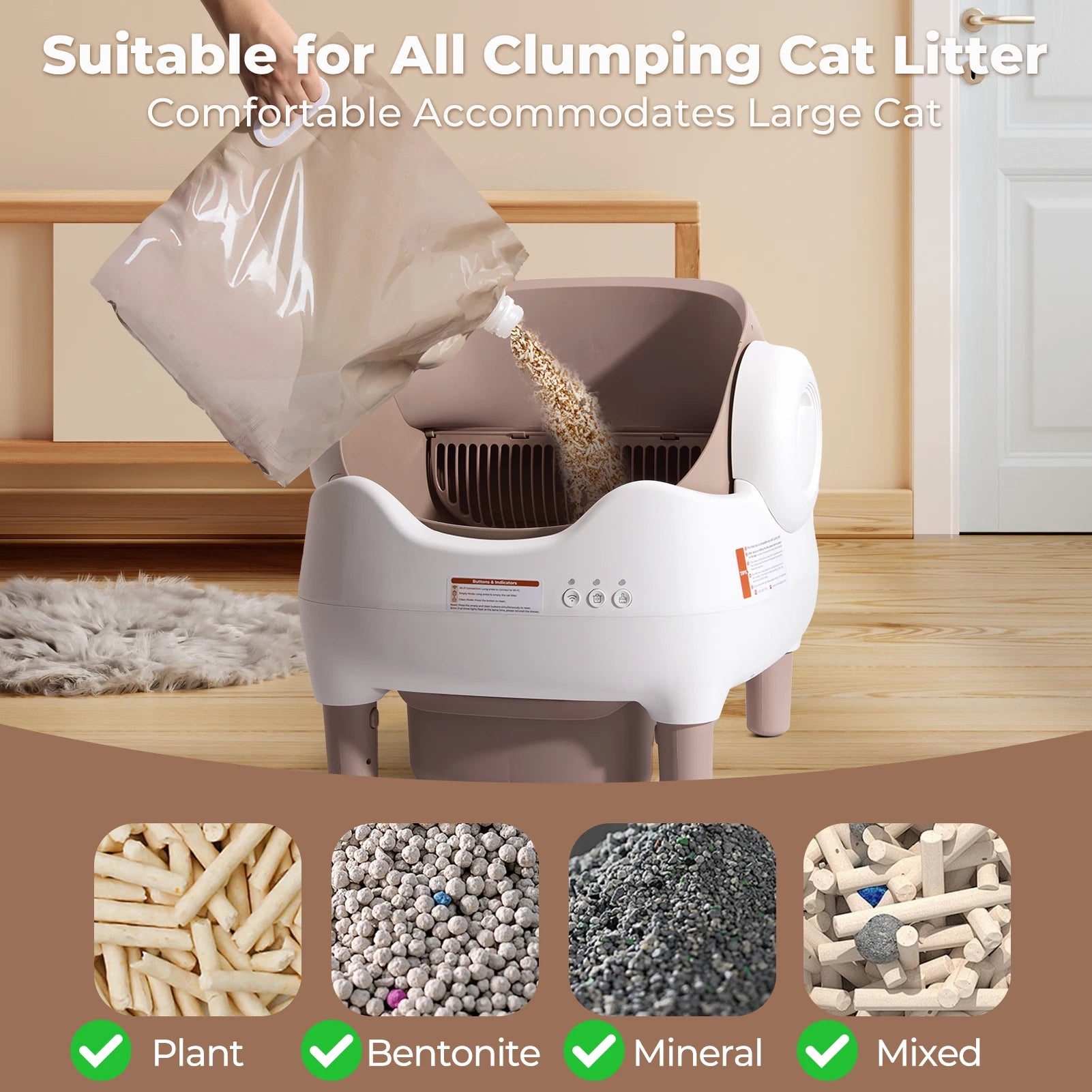 Self-Cleaning Automatic Cat Litter Box – App Control, Large Waste Bin, Open-Top Odor-Free Smart Litter Solution for Multi-Cat Homes