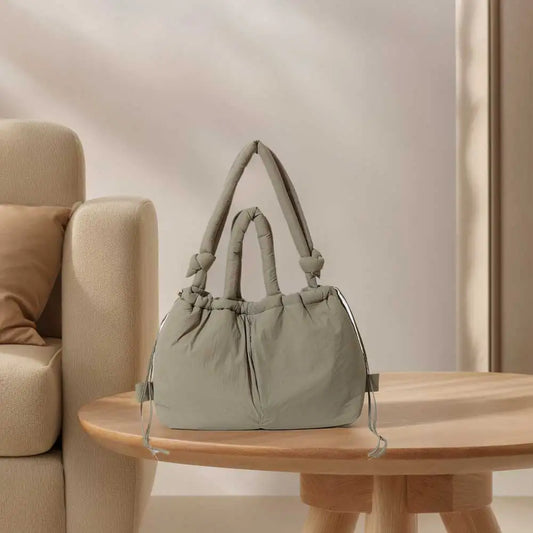 Women’s puffer tote bag – large-capacity nylon puffy handbag with adjustable crossbody strap, solid-color fashion purse for shopping & travel