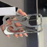 Hollowed Flame iPhone Case – Electroplated Silver Cool Design for iPhone 15–11 Pro Max & Plus