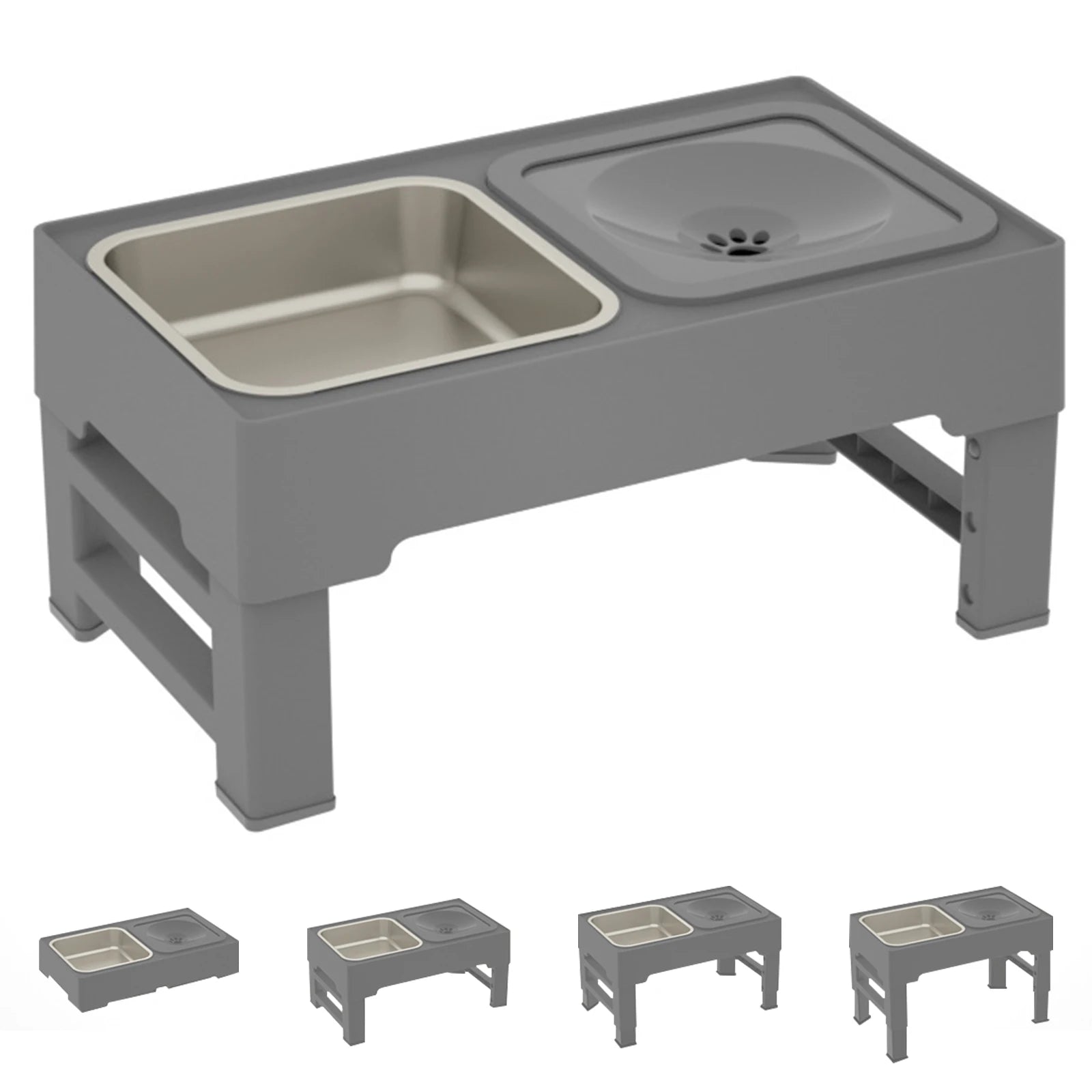 3-in-1 Pet Dog Stainless Steel Slow Feed & Water Bowls – Adjustable Height, Anti-Knock Design for Cats & Dogs 🐾🥣